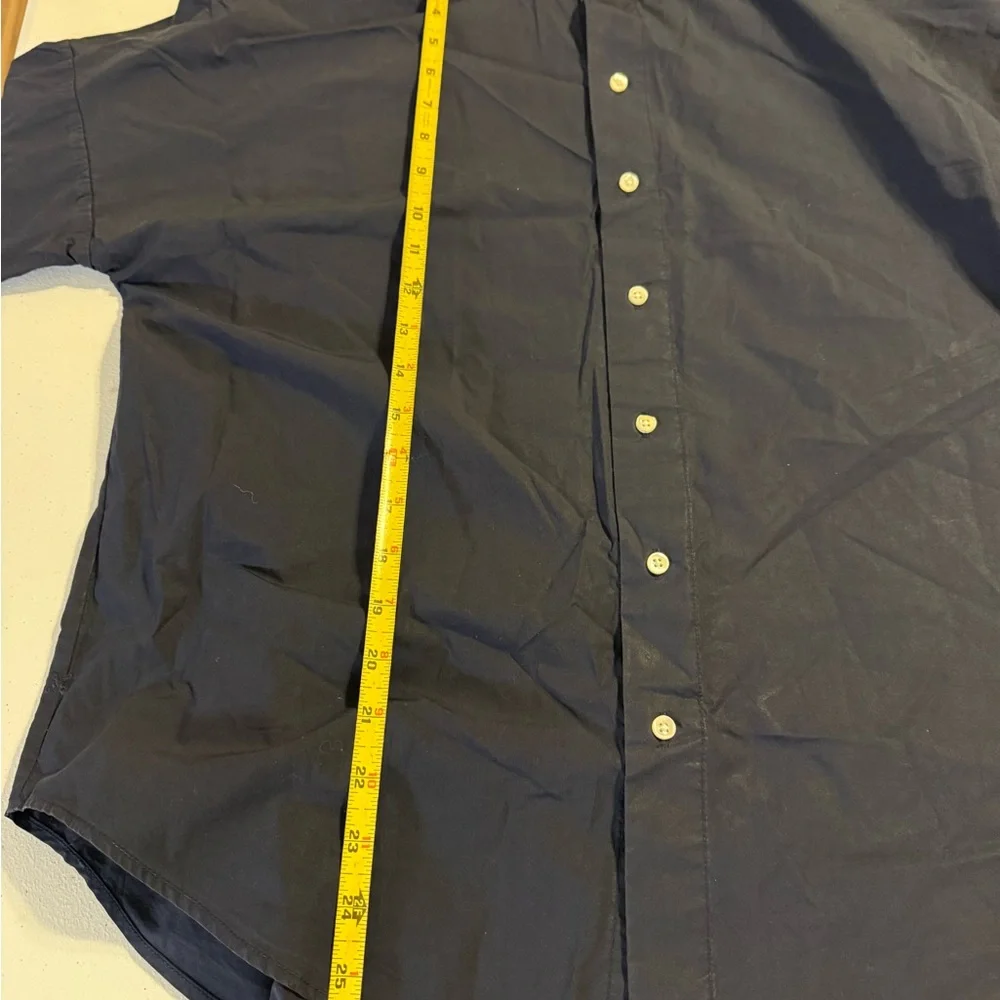 Alex Mill Navy Ruffle Neck Blouse Womens XS Cotton Elegant Trendy Button Up - Picture 7 of 8